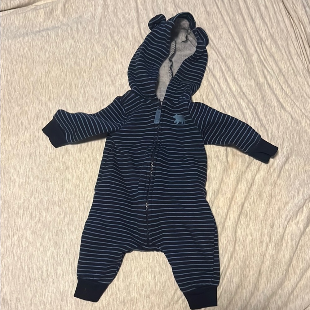 Striped Baby Onesie with Bear Ears